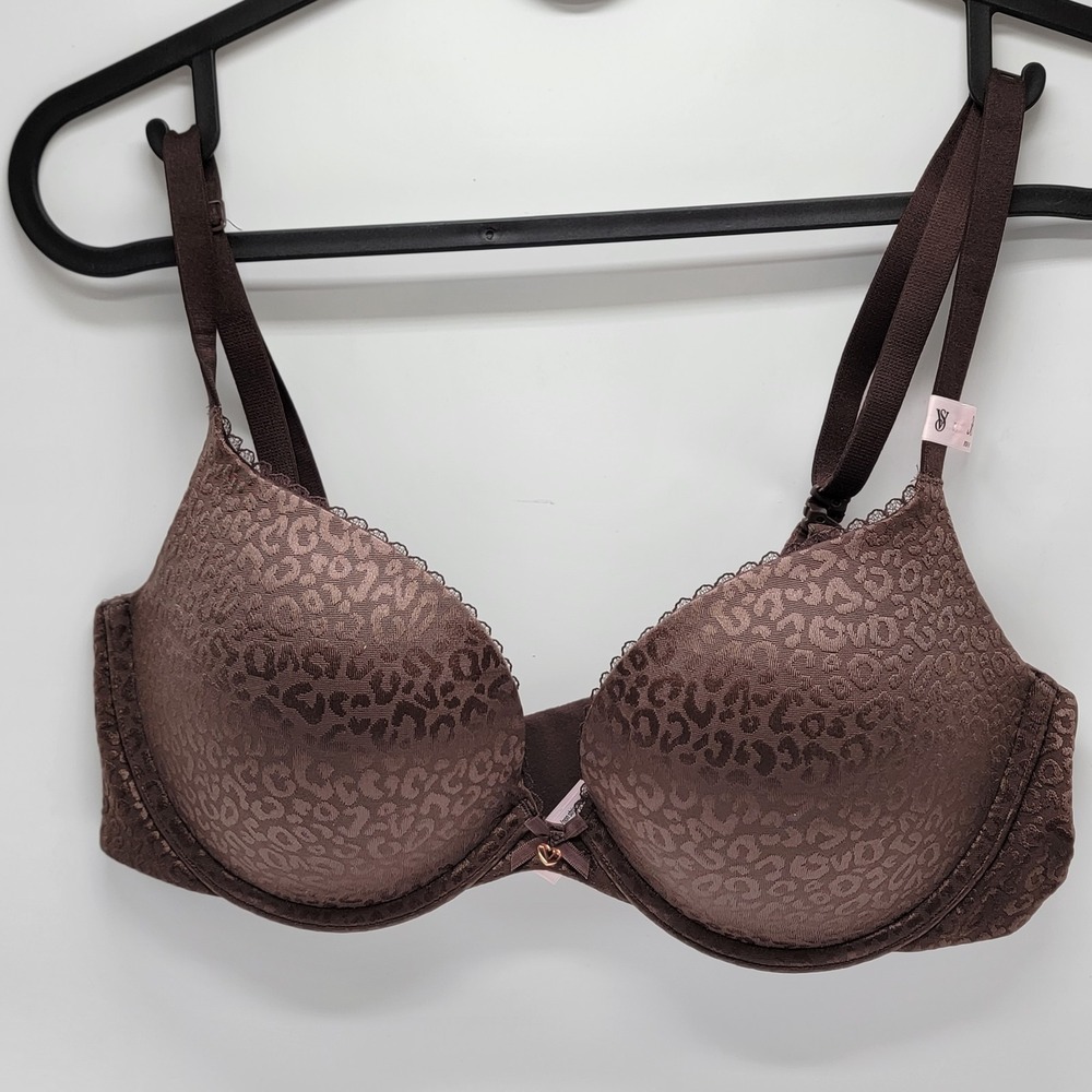 Victoria's Secret Body by Victoria Push Up Bra 36C French Roast Brown Leopard - Picture 2 of 9